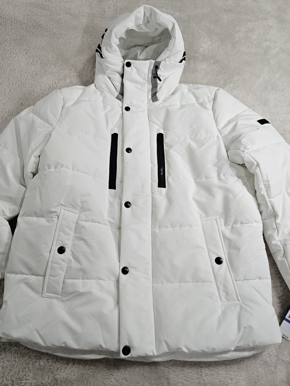 Michael Kors White Hooded Puffer Jacket with Black Accents